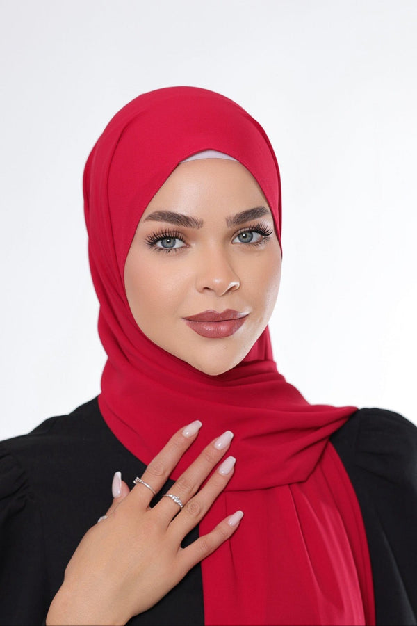 Chamomel Shawls Luxury Crepe Chiffon Hijab - Red