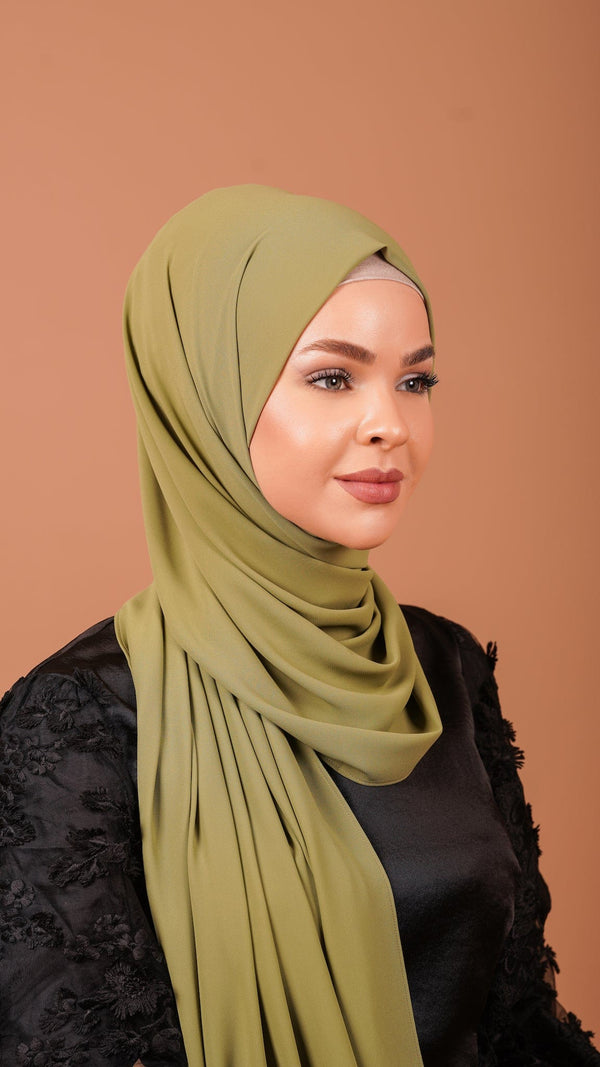 Chamomel Shawls Luxury Crepe Chiffon Hijab -Green