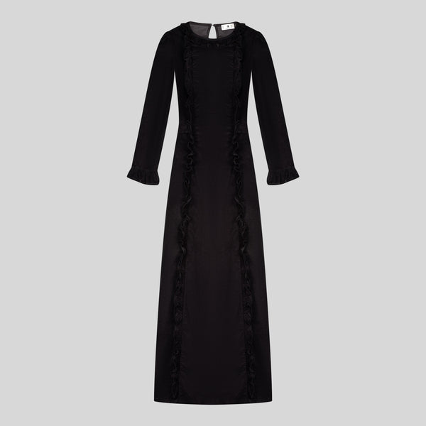 Chamomel Dresses 100% Corduroy Cotton Belted Ruffles Dress - Black