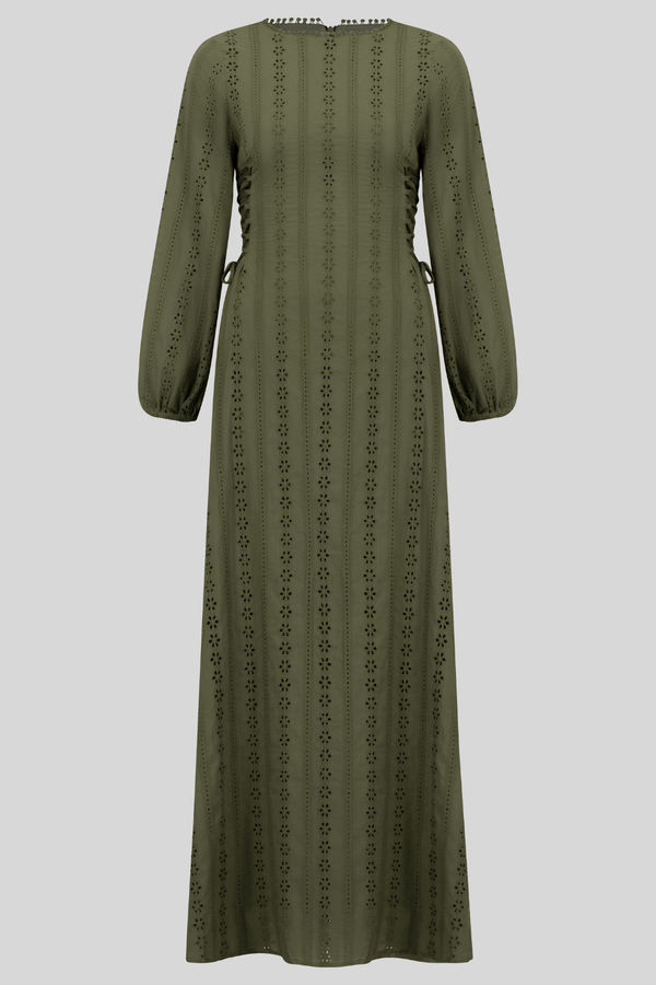 Chamomel Dresses 100% cotton lace embroidery dress - Olive Green