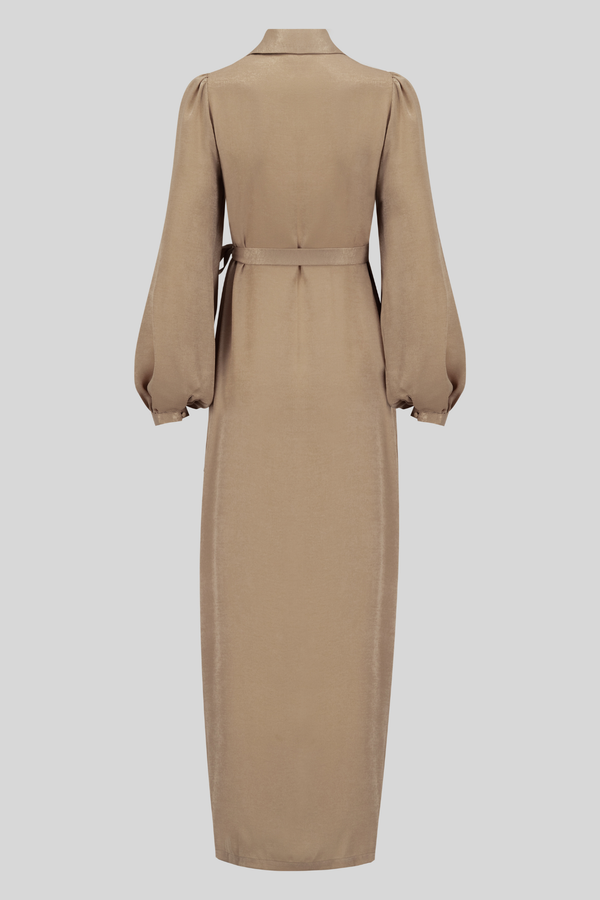 Luxury Velvet Satin Maxi Wrap Dress - Camel