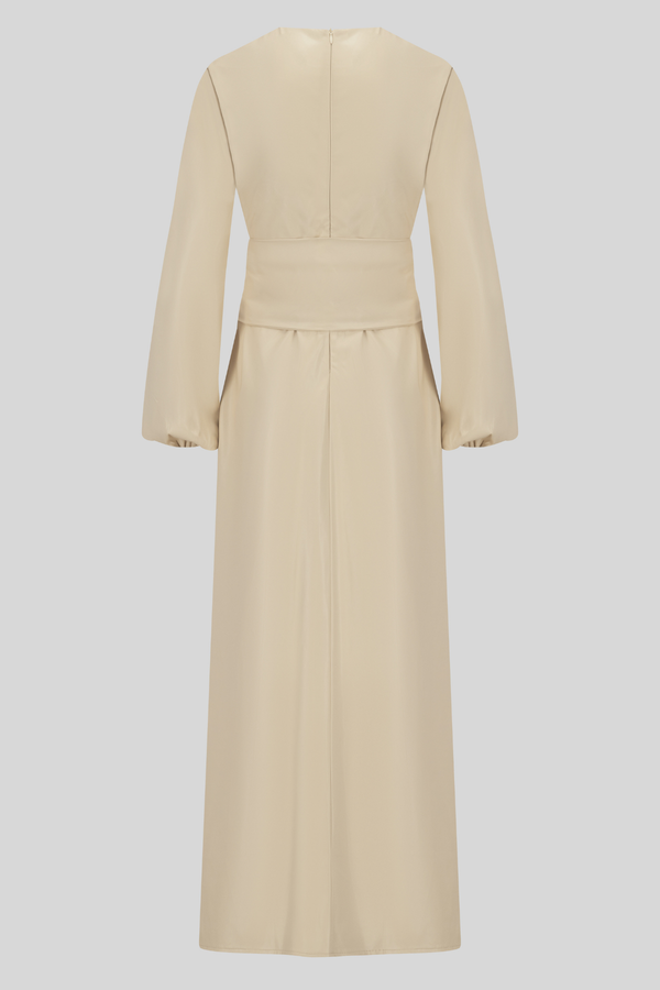 High Quality Maxi Belted Leather Dress - Beige