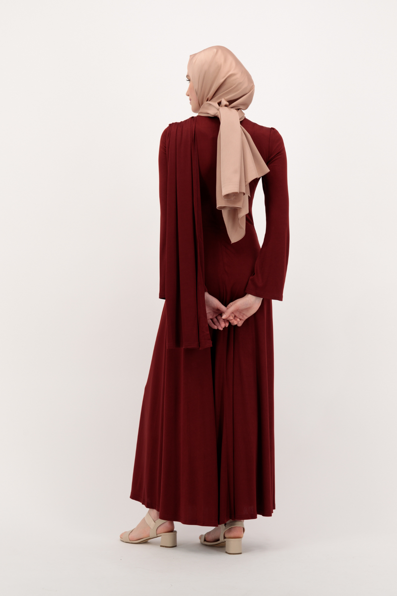 Classic Silky Maxi Evening Dress- Maroon Red