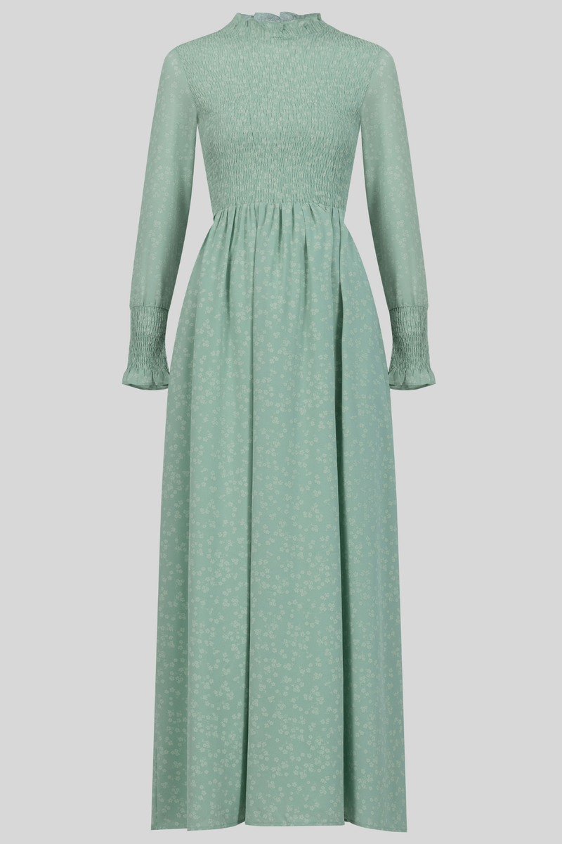 Summer Modest Flowered Beach Dress - Green