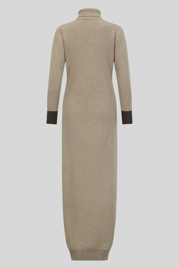 Luxury Woolen Pencil Silhouette Dress- Dark Beige