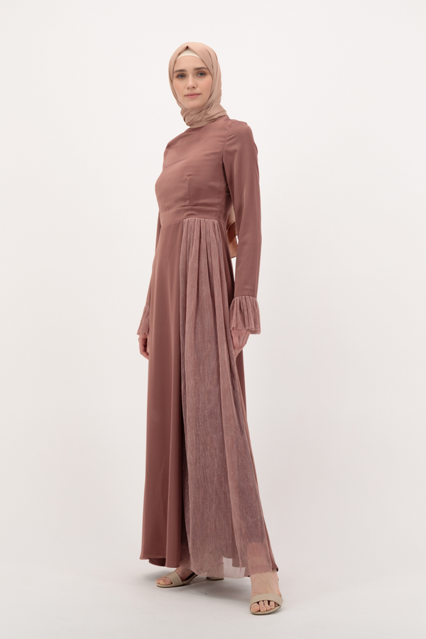 Luxury Satin Maxi Evening Dress- Pink