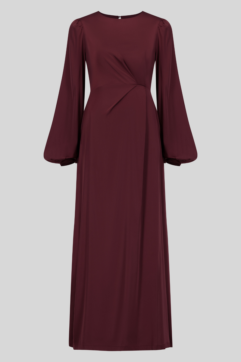 Satin Classy Evening  Dress - Maroon Red