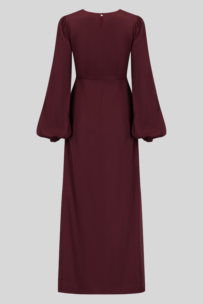 Satin Classy Evening  Dress - Maroon Red