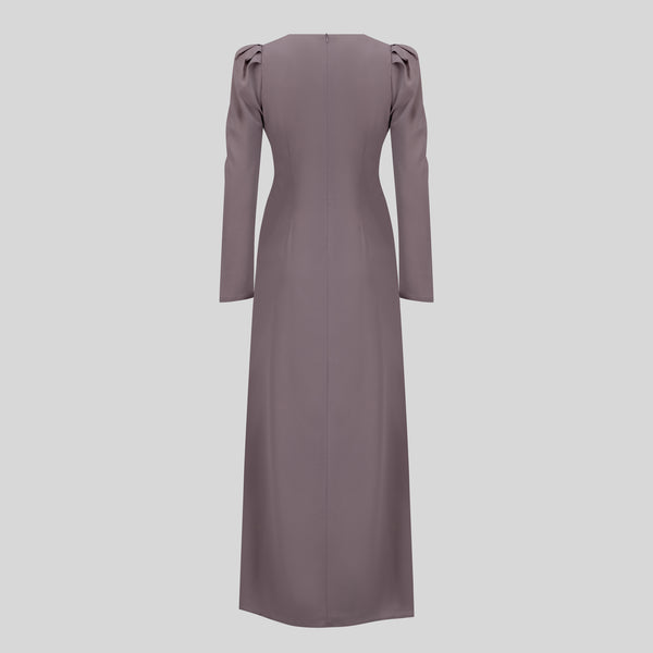 Classic Maxi Crepe Dress Puff Sleeves - Light Purple