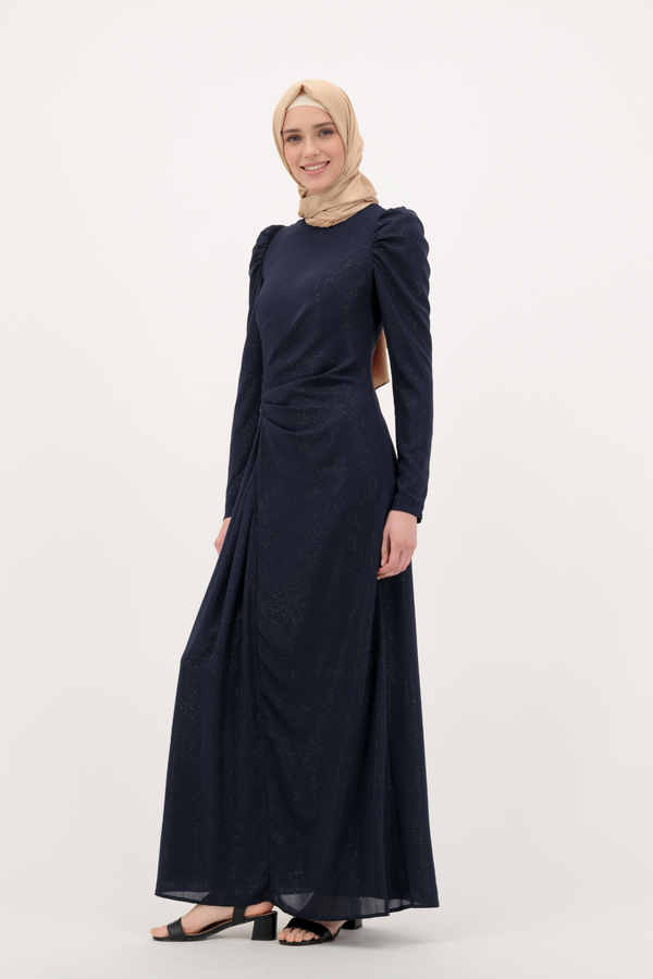 Luxury Chiffon Maxi Evening Dress- Navy Blue