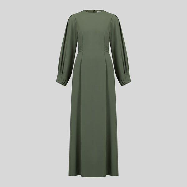 Elegant Maxi Crepe Belted  Dress - Green