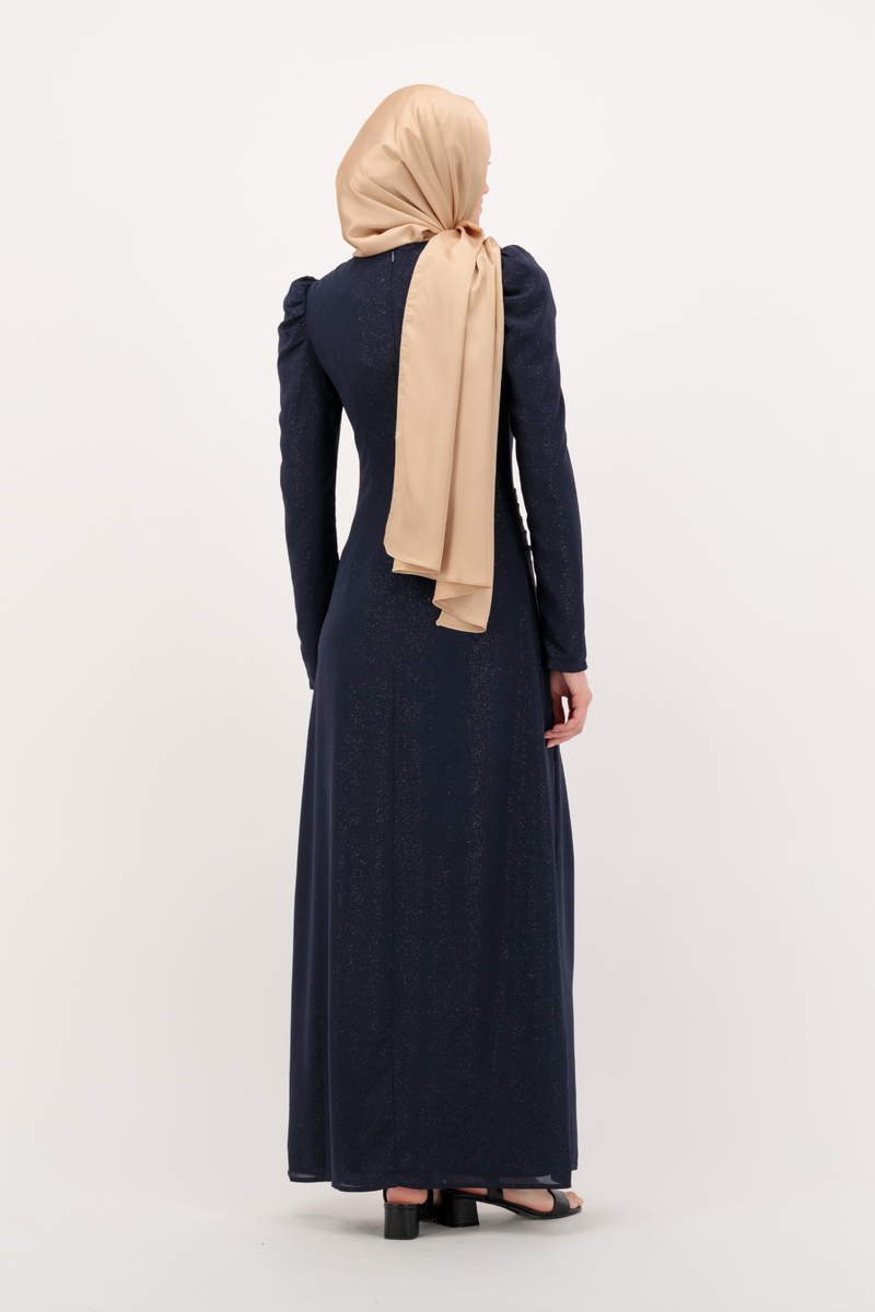 Luxury Chiffon Maxi Evening Dress- Navy Blue