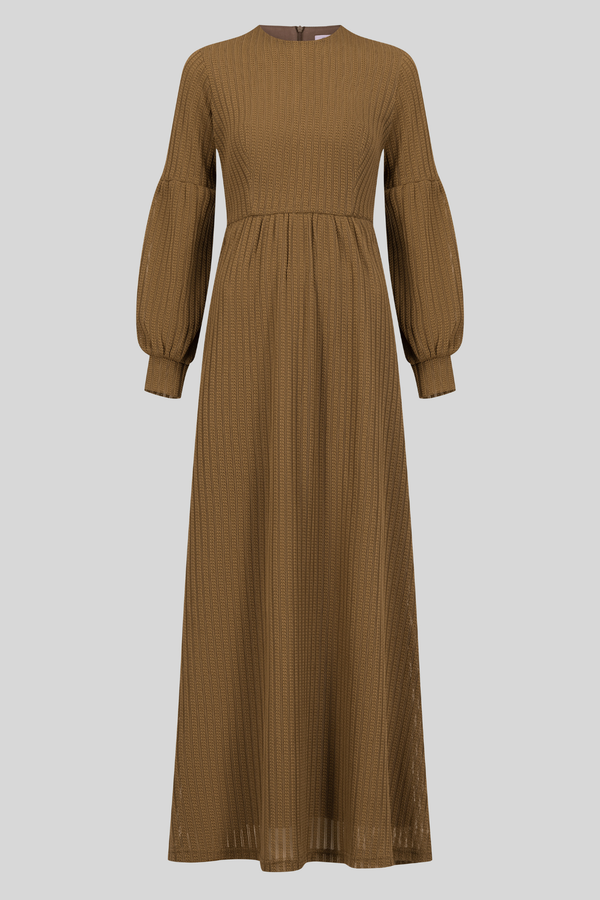 Arctic Chic Embroidered Wool Maxi Dress - Camel