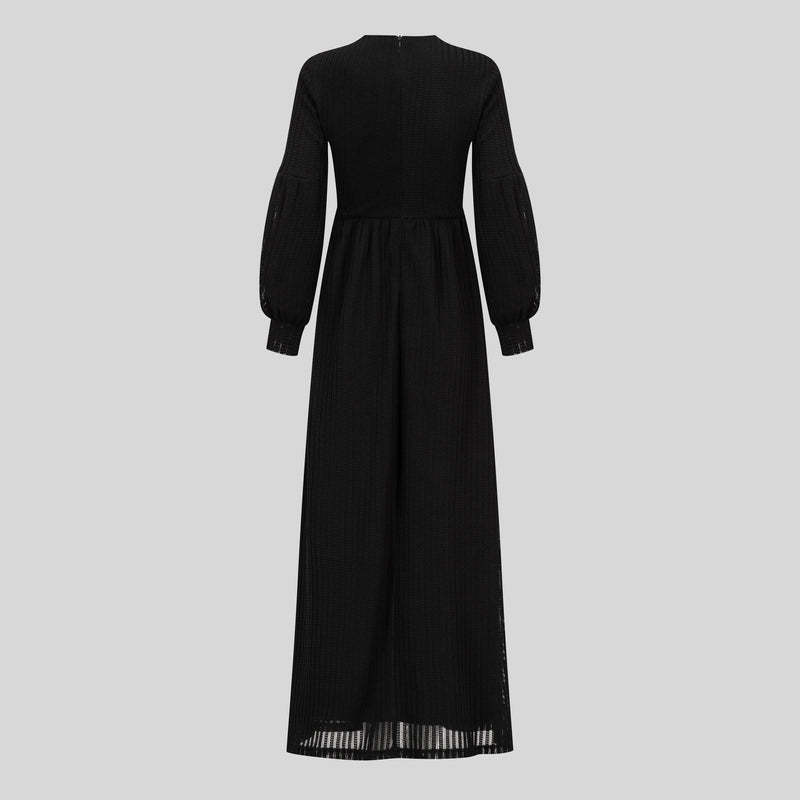 Arctic Chic Embroidered Wool Maxi Dress - Black