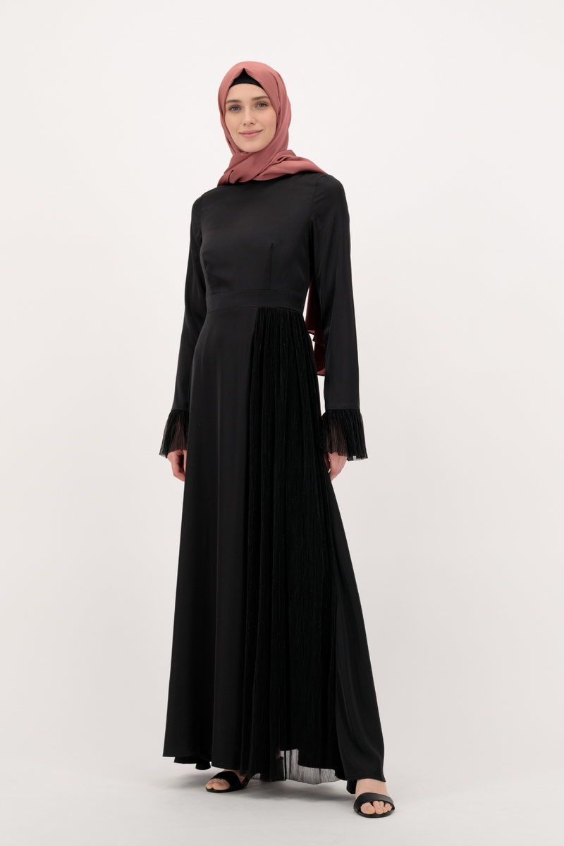 Luxury Satin Maxi Evening Dress- Black