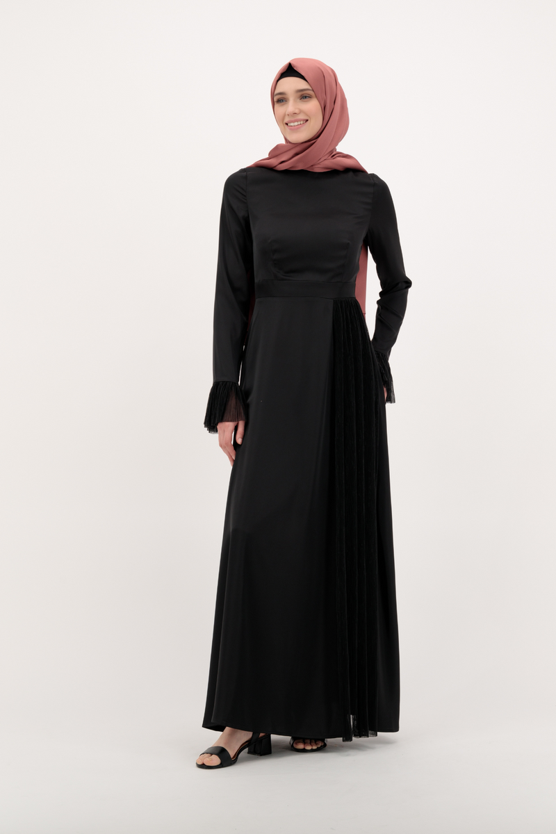 Luxury Satin Maxi Evening Dress- Black