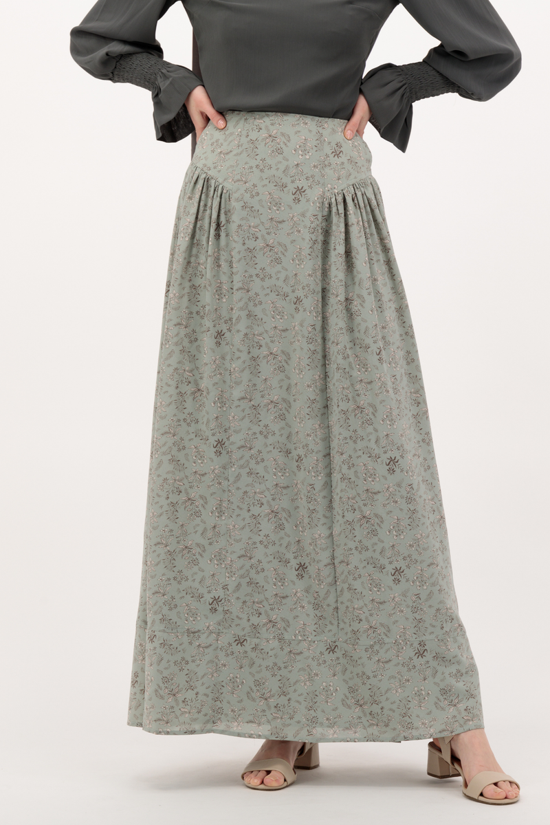 Summer Maxi Flowered Skirt - Green