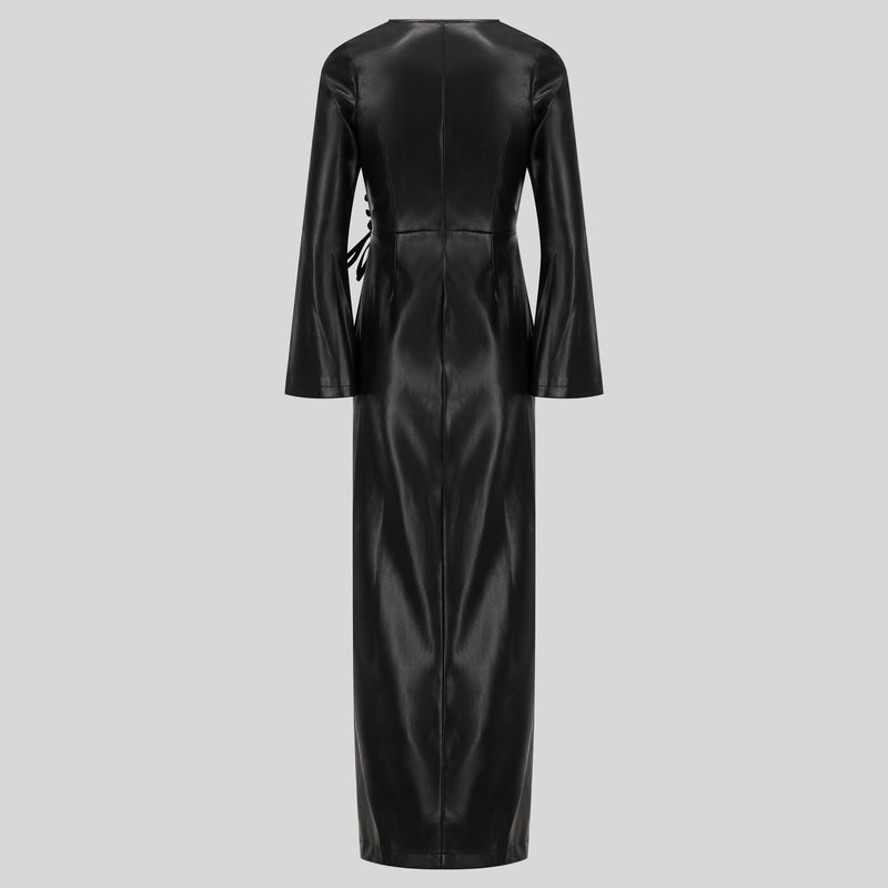 High Quality Maxi Leather Wrap Dress - Black