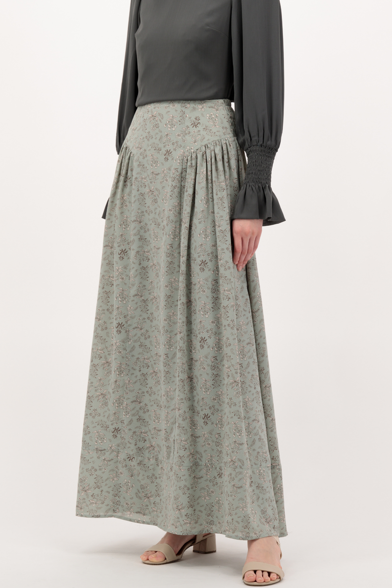 Summer Maxi Flowered Skirt - Green