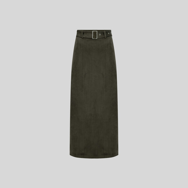 Maxi Suede Pencil Skirt - Olive Green
