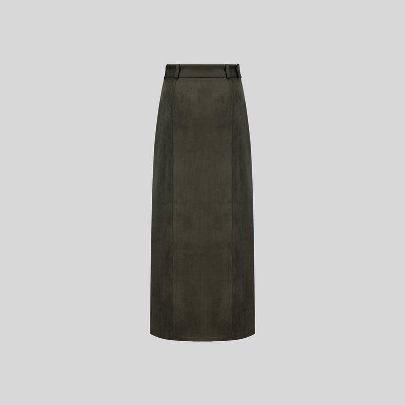 Maxi Suede Pencil Skirt - Olive Green