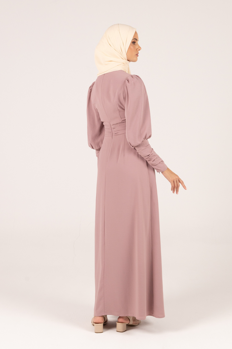 Classic Queen Sleeves Crepe Maxi Dress - Pink