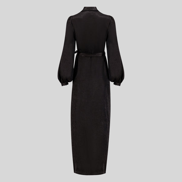Luxury Velvet Satin Maxi Wrap Dress - Black
