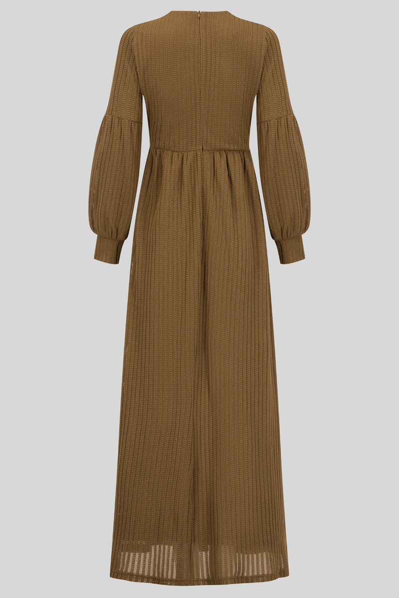 Arctic Chic Embroidered Wool Maxi Dress - Camel