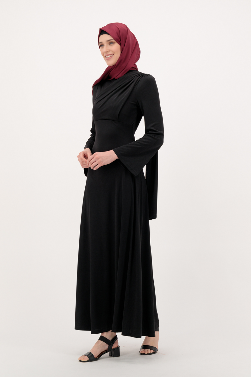 Classic Silky Maxi Evening Dress- Black