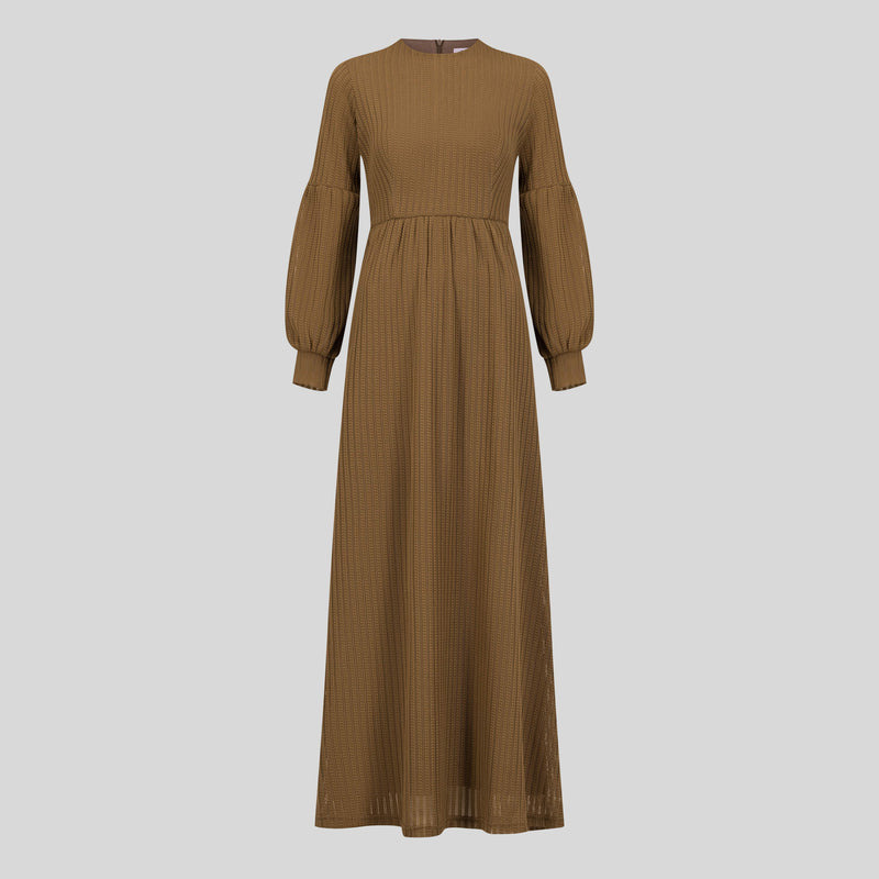 Arctic Chic Embroidered Wool Maxi Dress - Camel