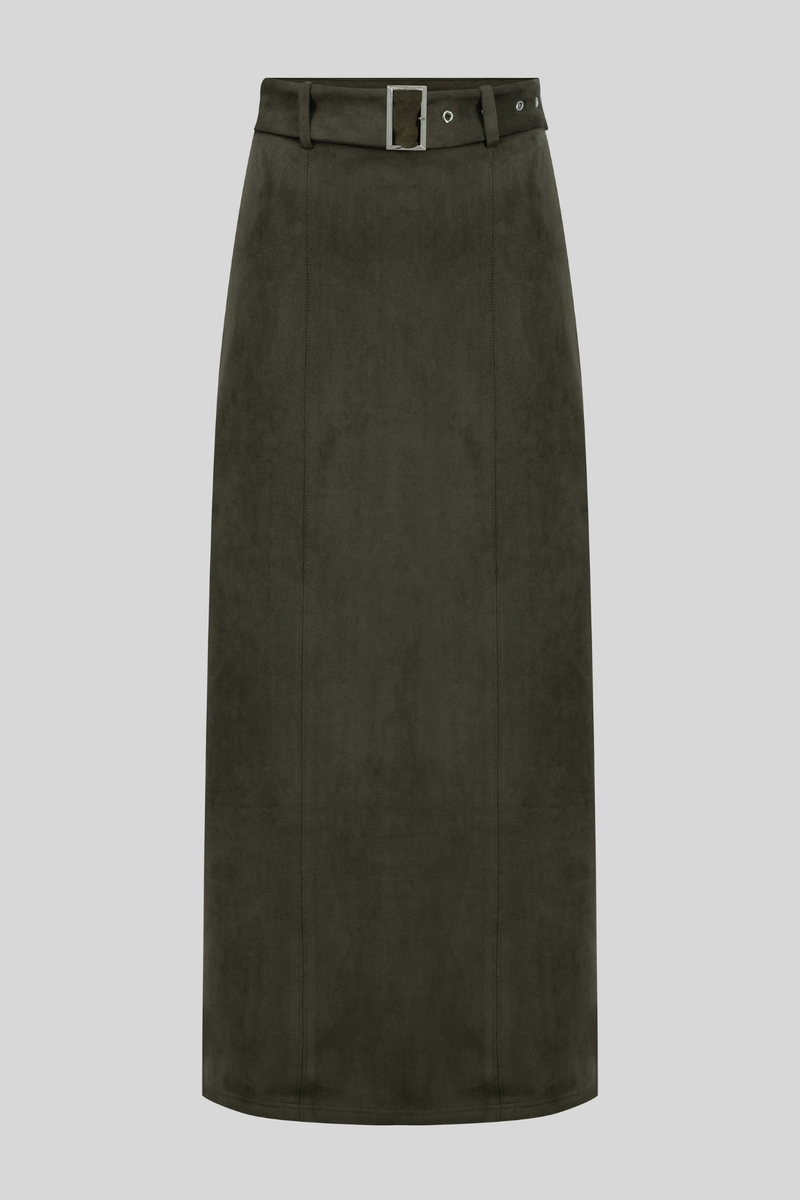 Maxi Suede Pencil Skirt - Olive Green