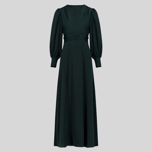 Classic Elegant Satin Waisted Maxi Dress - Turquoise