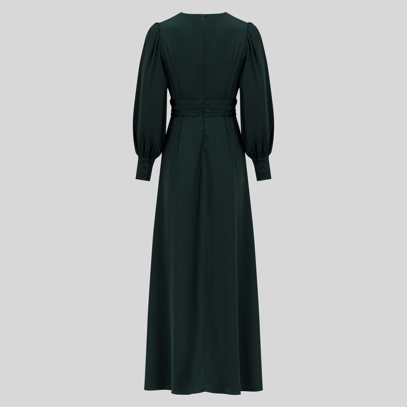 Classic Elegant Satin Waisted Maxi Dress - Turquoise