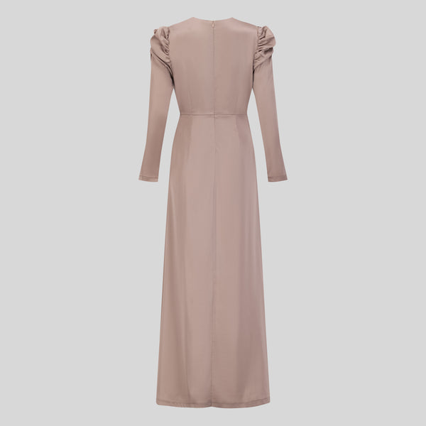 Luxury Satin Maxi Dress With Ruching Details - Nude