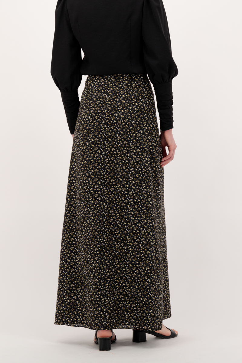 Summer Maxi Flowered Wrap Skirt - Black