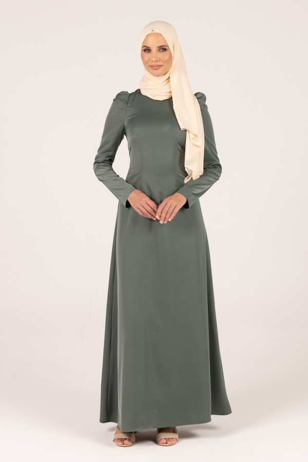 Luxury Satin Maxi Dress With Tie Back- Green