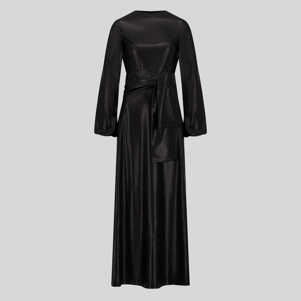 High Quality Maxi Belted Leather Dress - Black