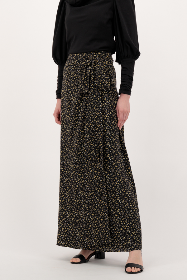 Summer Maxi Flowered Wrap Skirt - Black