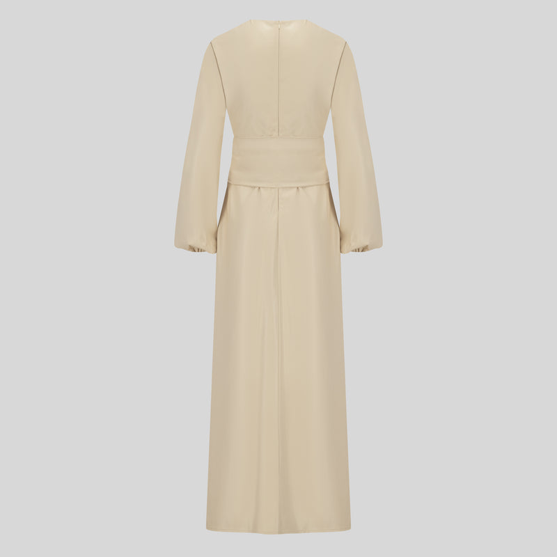 High Quality Maxi Belted Leather Dress - Beige