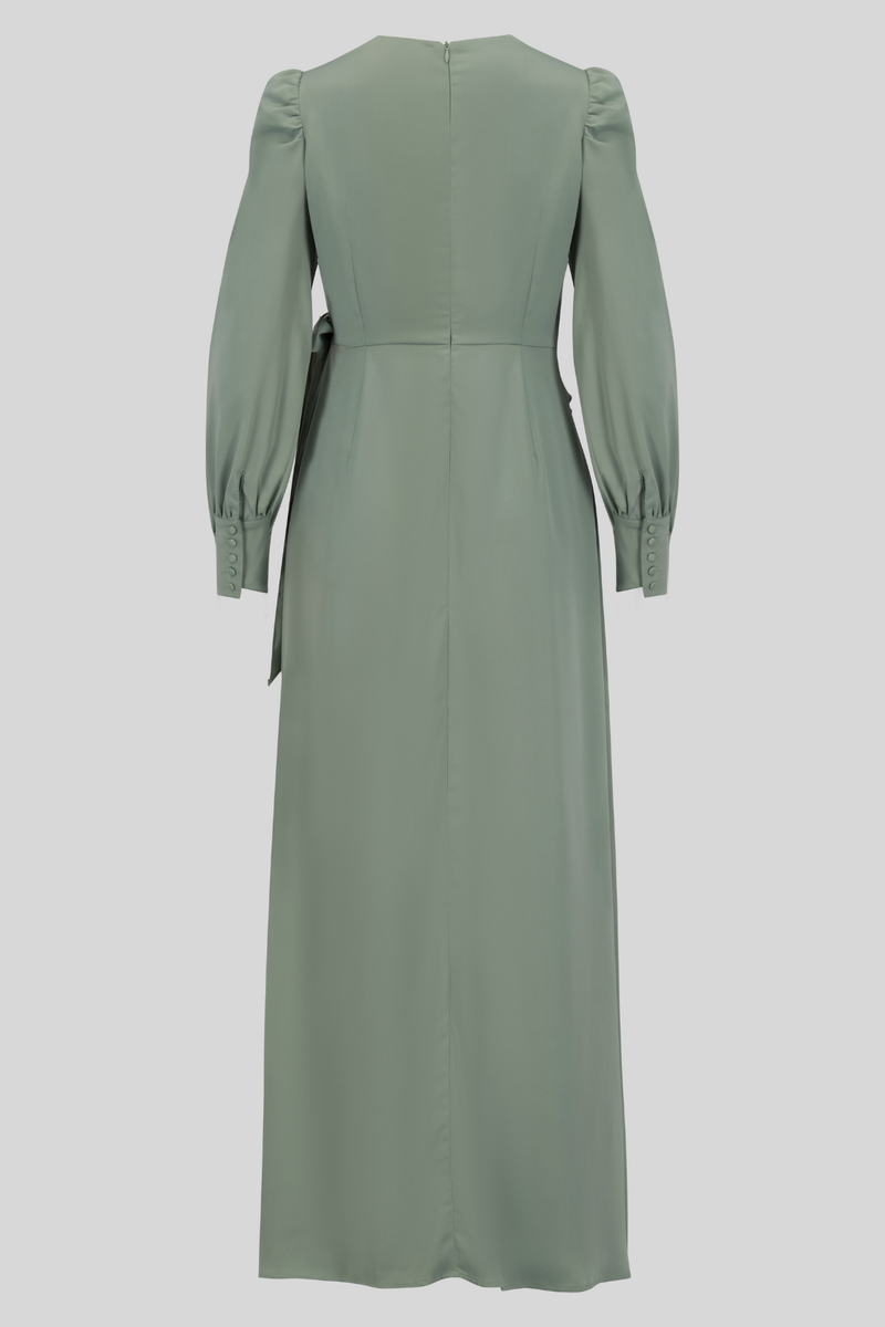 Classic Elegant Satin Wrap Maxi Dress - Light Green