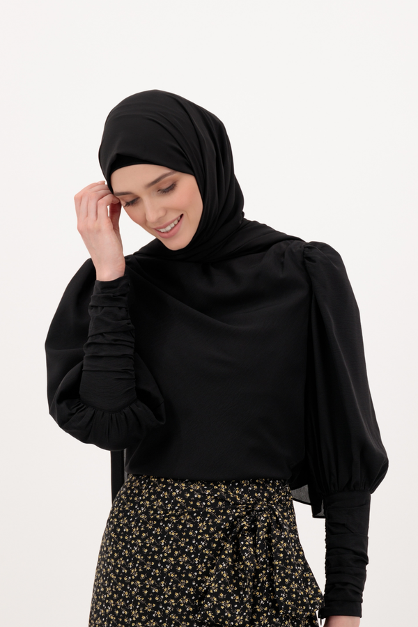 Summer Long Sleeves Crepe Top - Black