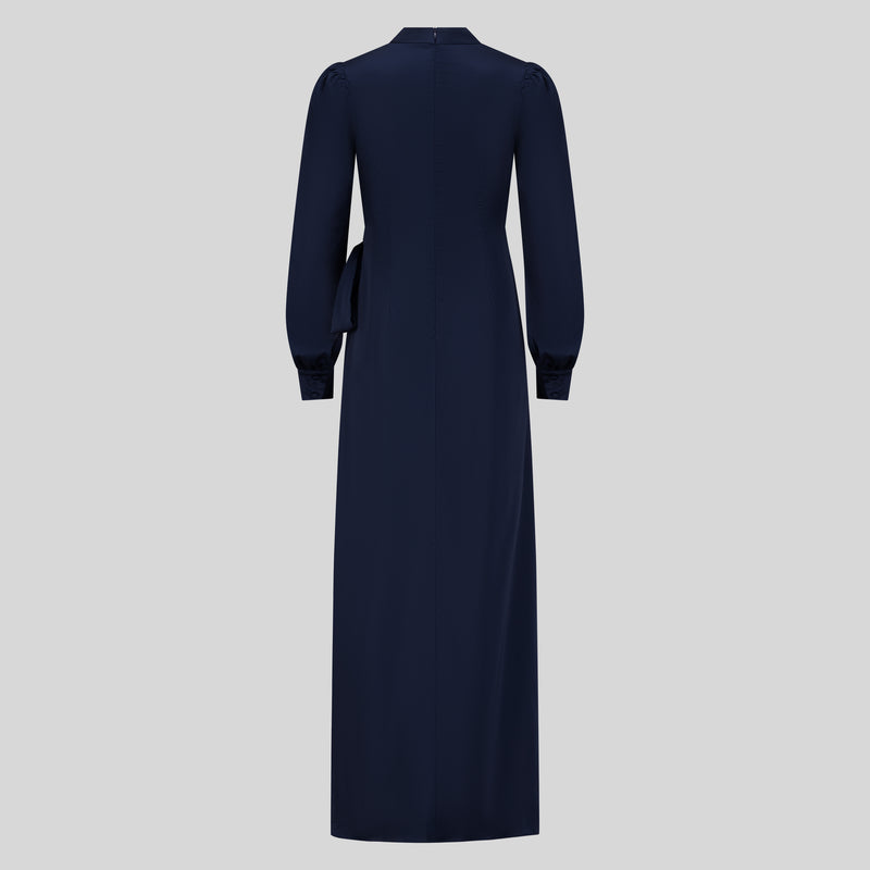 Classic Wrap Satin Maxi Dress - Navy Blue