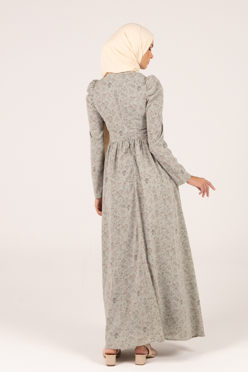 Meadow Maxi Puff Sleeves Waist Tie Dress - Green