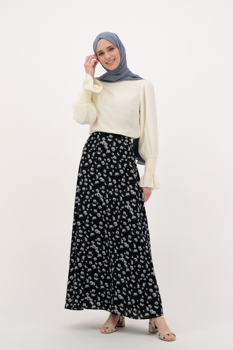 Summer Flowered Maxi Chiffon Skirt - Navy Blue