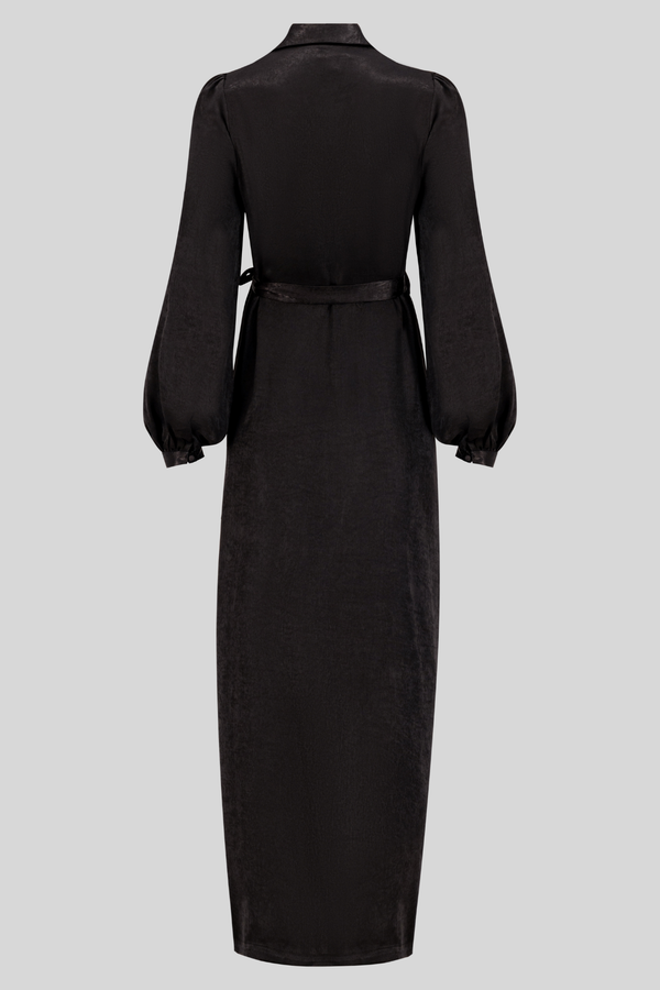 Luxury Velvet Satin Maxi Wrap Dress - Black