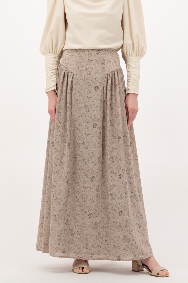 Summer Maxi Flowered Skirt - Camel