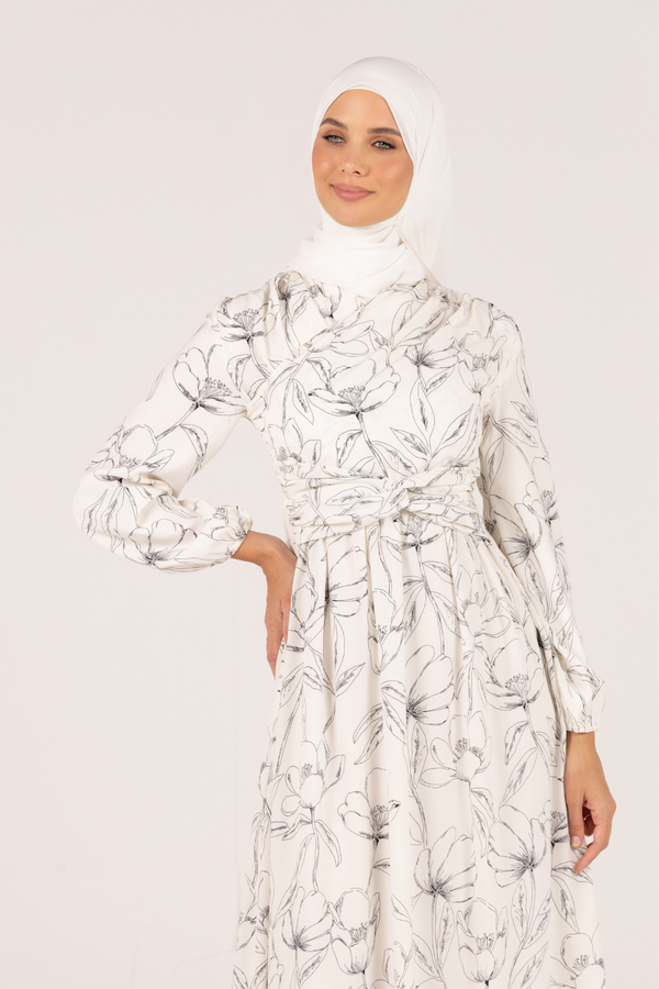 Luxury Floral V-neck Waisted Maxi Dress - White