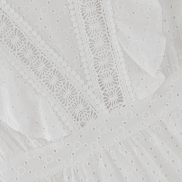 100% Cotton Modest Beach Ruffles Dress - White