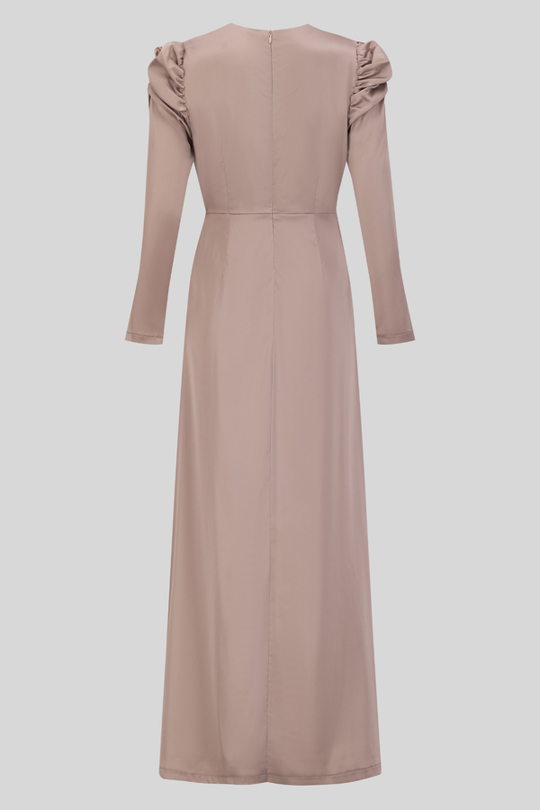 Luxury Satin Maxi Dress With Ruching Details - Nude