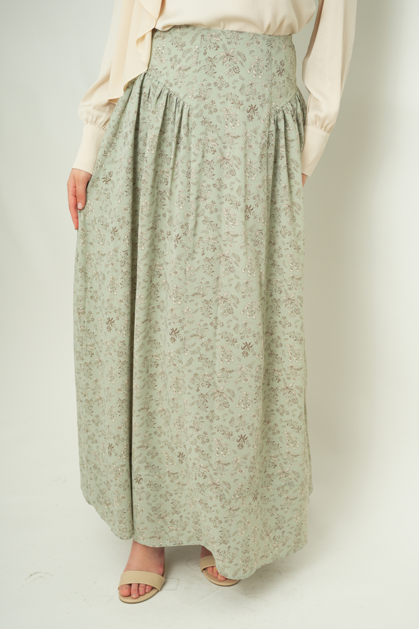 Summer Maxi Flowered Skirt - Green